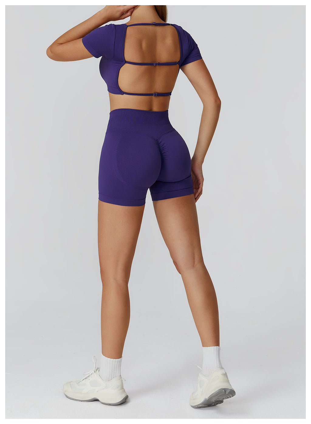 Ensemble de yoga sans couture : Tenue de sport taille haute dos nu pour la course et le fitness 2184