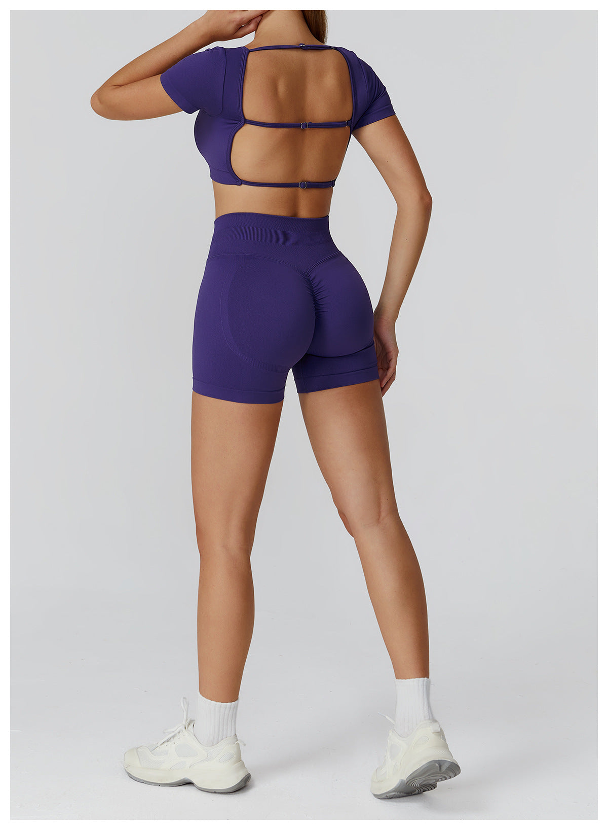 Ensemble de yoga sans couture : Tenue de sport taille haute dos nu pour la course et le fitness 2184