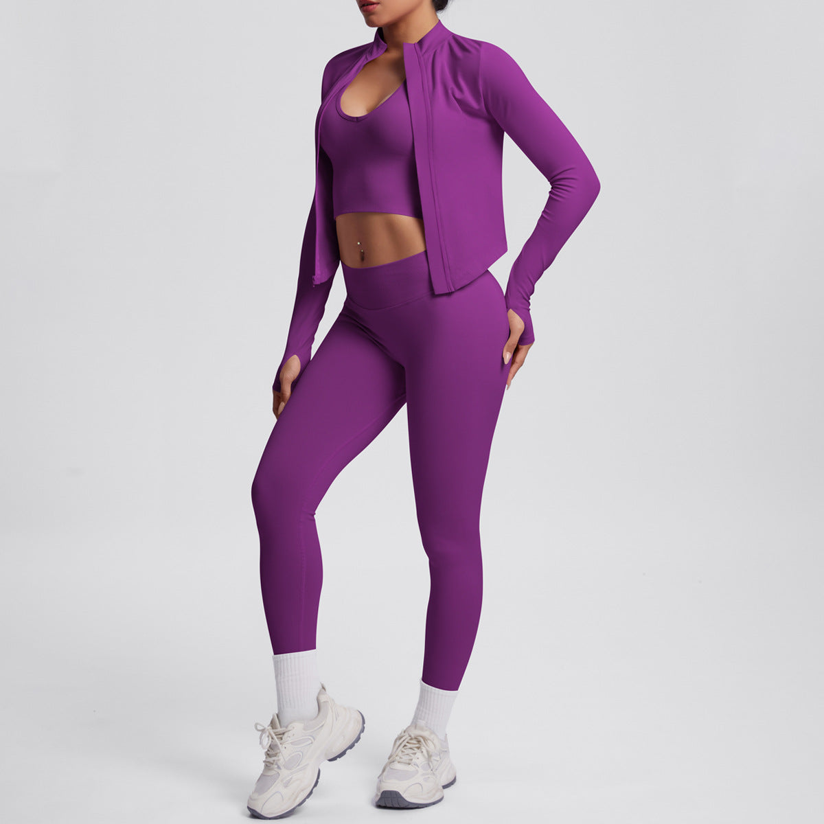 Ensemble de yoga 3 pièces sans coutures : Tenue d'entraînement respirante et très extensible - Soutien-gorge de sport, haut ajusté et leggings taille haute