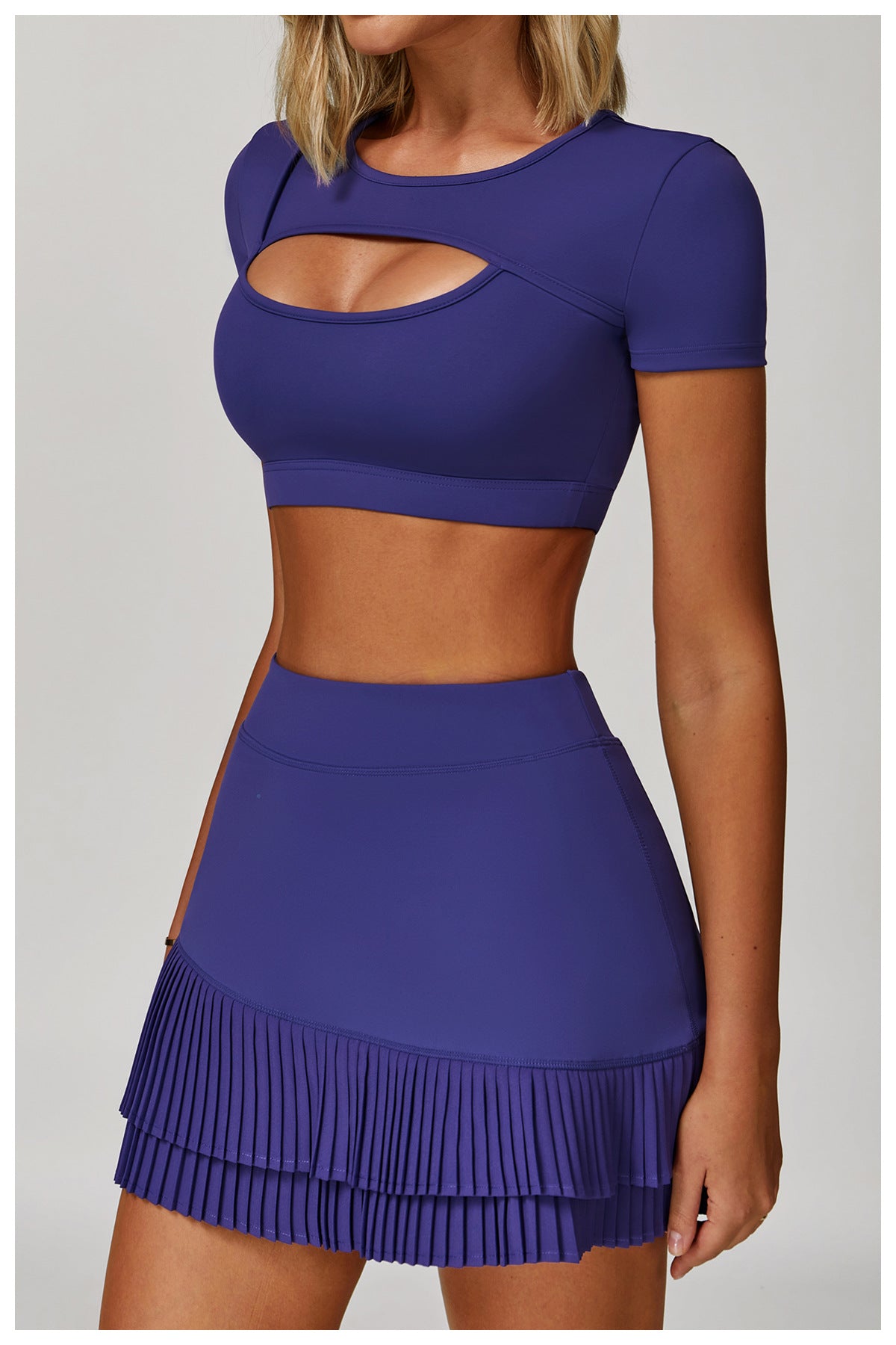 Women's Summer Yoga Short Sleeve, Cutout Slim Fit Shockproof Naked Feeling Sports T-Shirt, Running Fitness Top