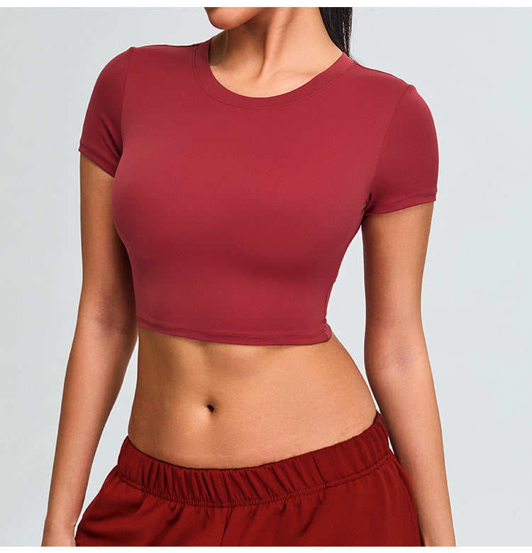 T-shirt de Yoga Confort Nuage Sans Couture : Col Rond Coupe Ajustée Manches Courtes pour la Course et la Salle de Sport