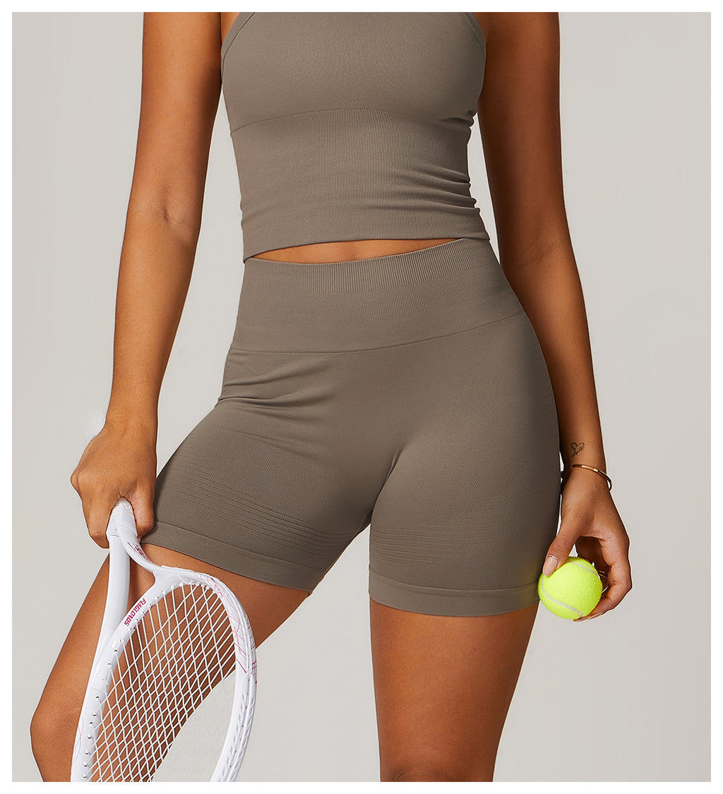 Short de yoga taille haute sans couture : Short cycliste de fitness gainant et push-up pour fesses 5475