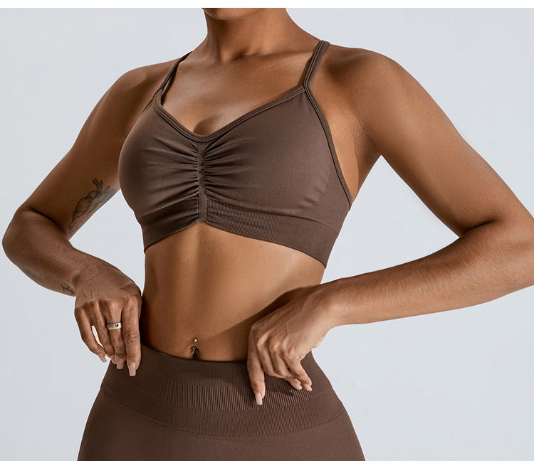 Seamless Criss-Cross Back Sports Bra: High-Elasticity Yoga Tank Top & Running Workout Bralette