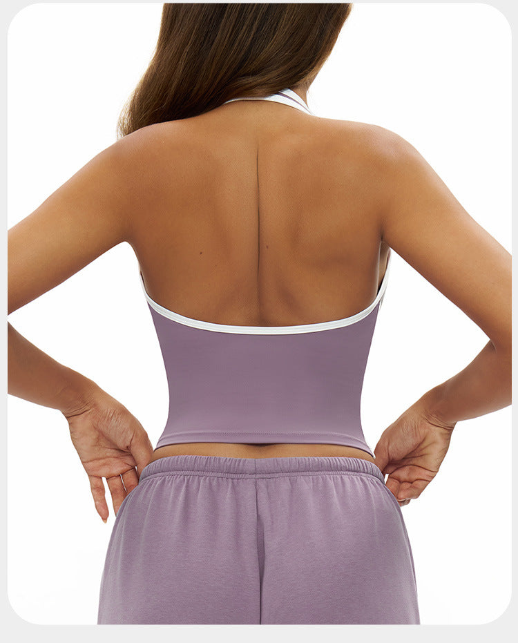 Débardeur de Yoga à Encolure Dégagée et Dos Nageur pour Traitement Personnalisé, Débardeur de Yoga Ajusté avec Bordure Contrastée, Soutien-Gorge de Sport d'Extérieur