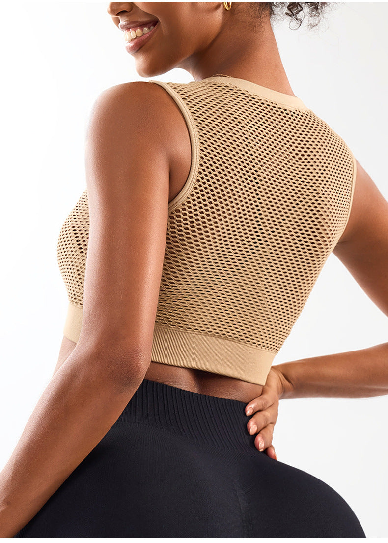 Débardeur de sport et de yoga 2 en 1 respirant en maille pour femme, brassière de sport à dos nageur à séchage rapide pour la course et le fitness