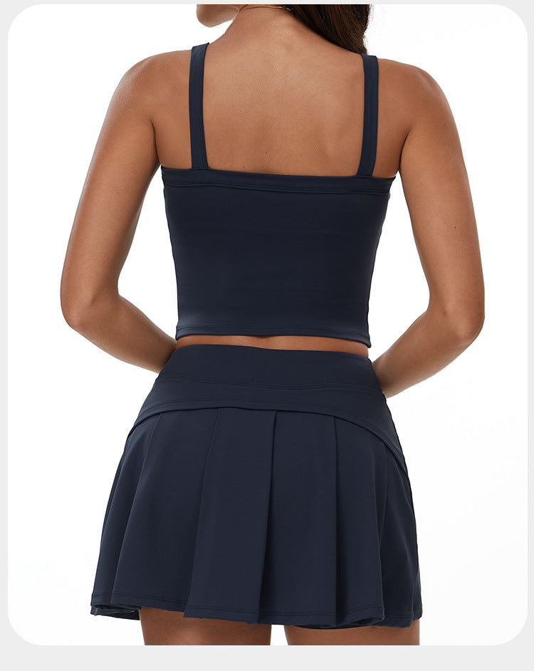 Women's A-Line Skirt Set, Quick Dry Running Vest Set, Naked Feeling Yoga & Tennis Fitness Outfit