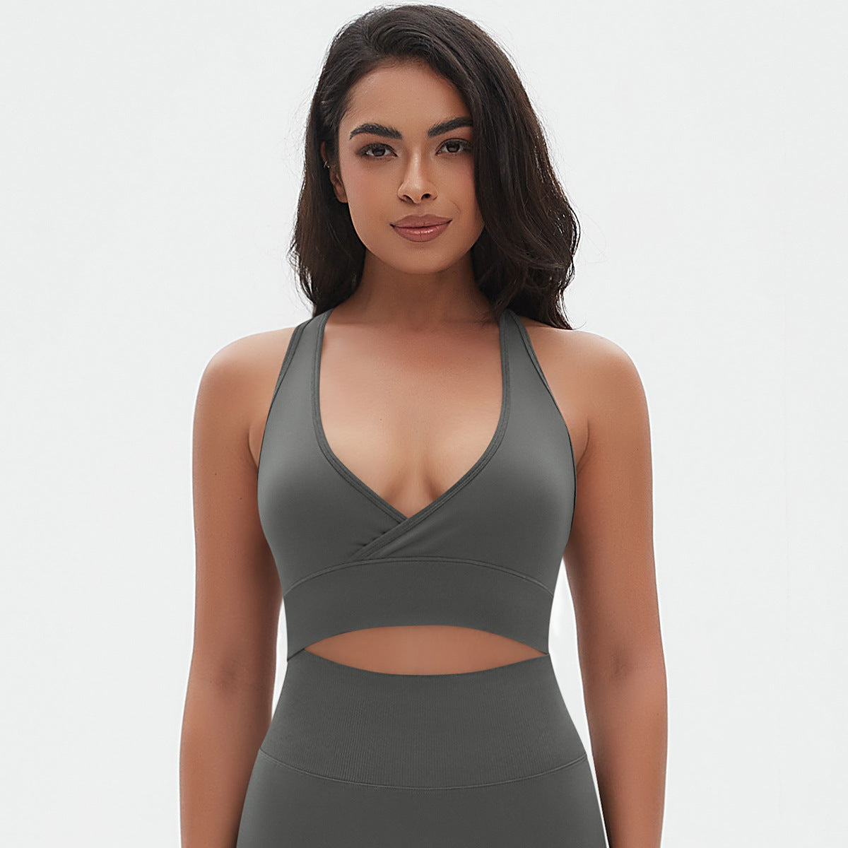 Seamless Criss-Cross Back Sports Bra: Sexy Strappy Yoga Bralette & High-Stretch Solid Color Fitness Running Top